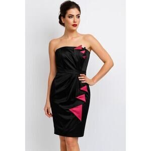 WHBM Black Satin Strapless Cocktail Dress with Pink Pleated Size 14 NWT $168‎